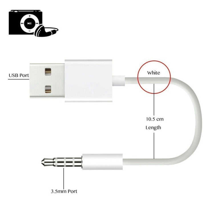 كابل مزامنة بيانات وشحن من USB إلى جاك 3.5 مم لجهاز iPod shuffle الأجيال 1 / 2 / 3 / 4 / 5 / 6، الطول: 10 سم، موديل JW-SM1