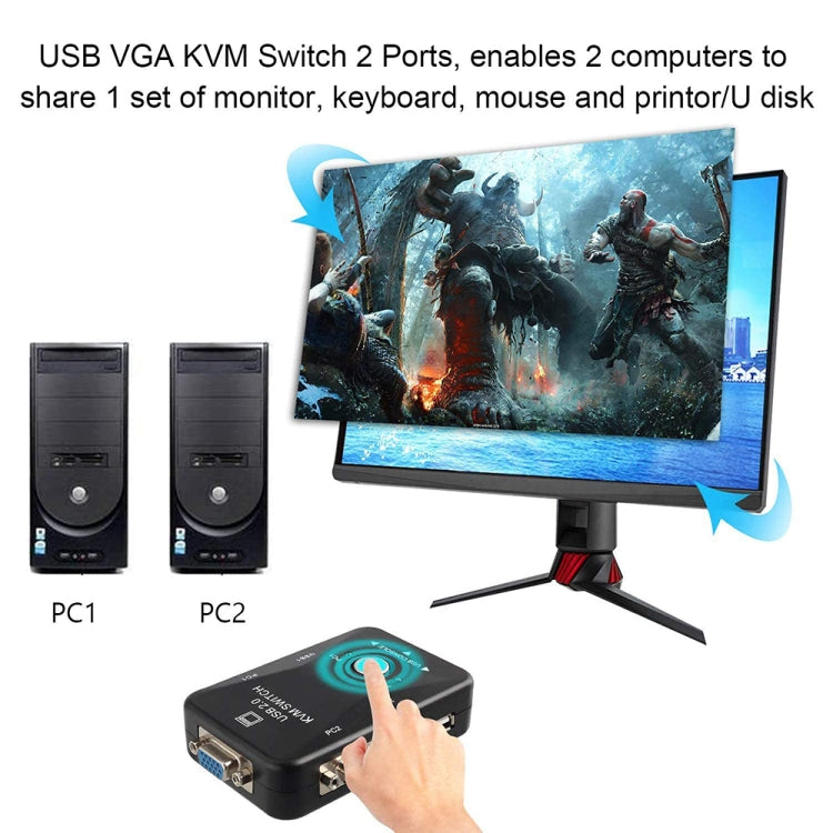 مفتاح KVM-21UA بمنفذين USB مع زر تحكم للوحة مفاتيح الكمبيوتر، الفأرة، والشاشة، 2 منفذ (مع USB)