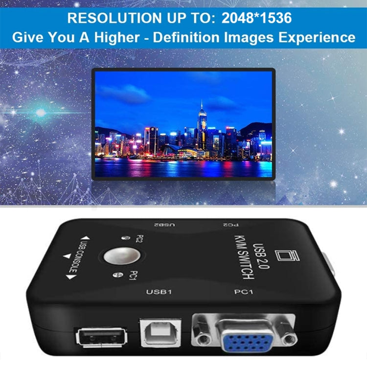 مفتاح KVM-21UA بمنفذين USB مع زر تحكم للوحة مفاتيح الكمبيوتر، الفأرة، والشاشة، 2 منفذ (مع USB)