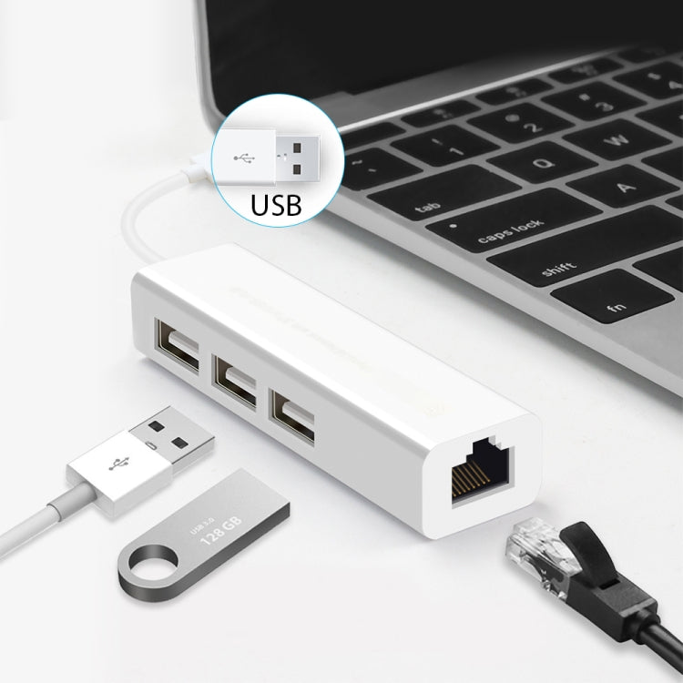محول شبكة إيثرنت USB 2.0 + موزع USB بثلاثة منافذ، USB