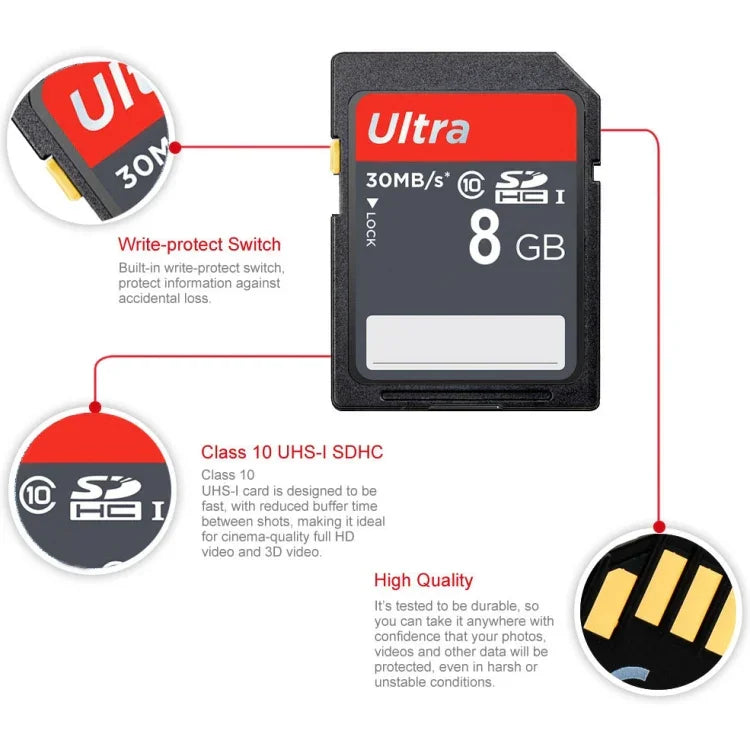 بطاقة ذاكرة كاميرا SDHC فئة 10 فائقة السرعة 8GB (السعة الحقيقية 100%)، 8GB