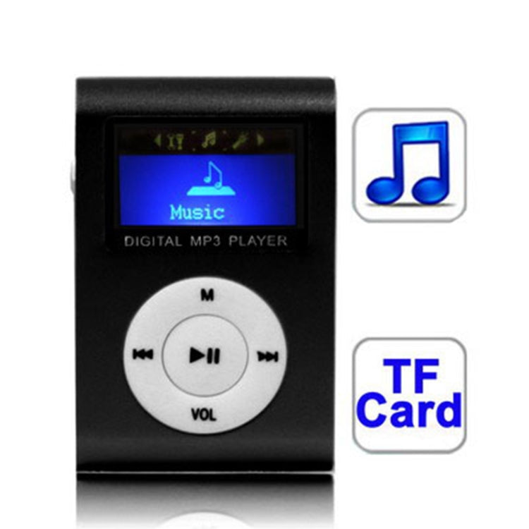 مشغل MP3 مع فتحة بطاقة TF / Micro SD وشاشة LCD، مشبك معدني، مع شاشة LCD