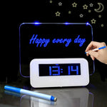 ساعة منبه رقمية متعددة الوظائف بشاشة LCD + مركز USB بأربعة منافذ + لوحة رسائل بإضاءة خلفية LCD زرقاء أو خضراء، لوحة رسائل USB