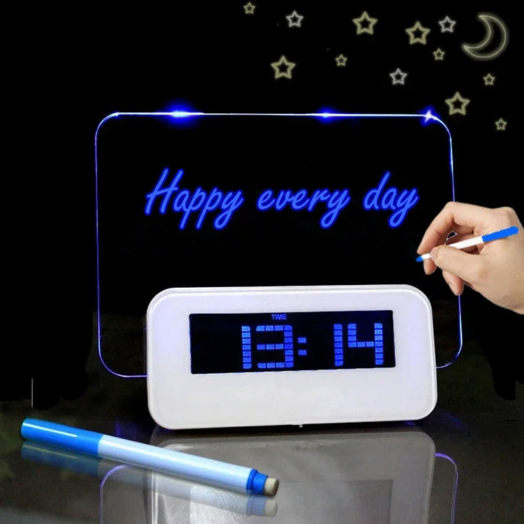 ساعة منبه رقمية متعددة الوظائف بشاشة LCD + مركز USB بأربعة منافذ + لوحة رسائل بإضاءة خلفية LCD زرقاء أو خضراء، لوحة رسائل USB