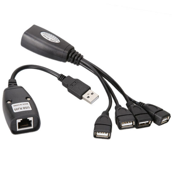 موسع إيثرنت USB 2.0 CAT5 / CAT5E / CAT6 RJ45 إلى 4 منافذ USB، كابل تمديد LAN، محول مكرر، 4 منافذ USB