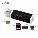 قارئ بطاقات ذاكرة متعدد الوظائف 2 قطع، USB 2.0، Micro SD، SDHC، TF، M2، MMC، MS PRO DUO