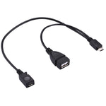 كابل OTG Y من USB 2.0 Micro-B ذكر إلى USB 2.0 Micro-B أنثى وUSB 2.0 أنثى، الطول: 19 / 30 سم