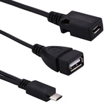كابل OTG Y من USB 2.0 Micro-B ذكر إلى USB 2.0 Micro-B أنثى وUSB 2.0 أنثى، الطول: 19 / 30 سم
