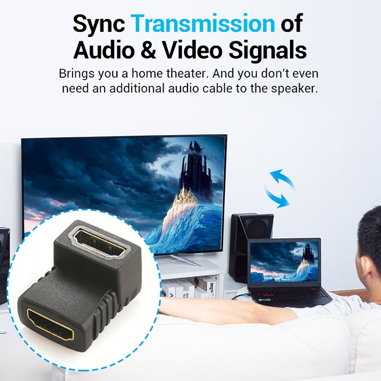 موصل زاوية HDMI (أنثى إلى أنثى) - 90 درجة (مطلي بالذهب)، HDMI أنثى إلى أنثى