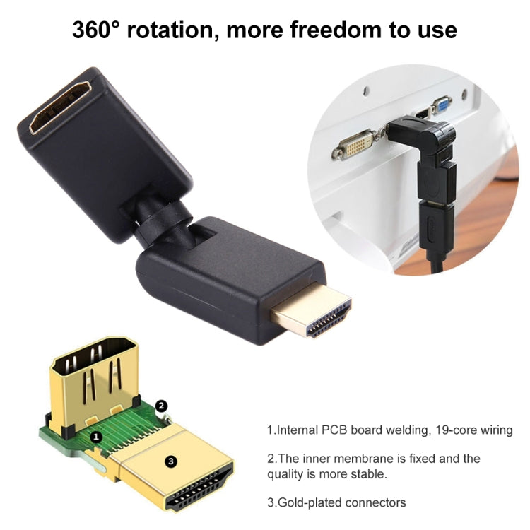 محول HDMI ذكر 19 دبوس إلى أنثى مع دوران 360 درجة (مطلي بالذهب)