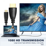 كابل Micro HDMI ذكر مطلي بالذهب 3D 1080P بطول 1.8 متر إلى HDMI ذكر للأجهزة المحمولة والكاميرات وجوبرو، Micro HDMI مطلي بالذهب، الطول: 1.8 متر