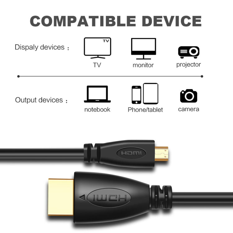 كابل Micro HDMI ذكر مطلي بالذهب 3D 1080P بطول 1.8 متر إلى HDMI ذكر للأجهزة المحمولة والكاميرات وجوبرو، Micro HDMI مطلي بالذهب، الطول: 1.8 متر