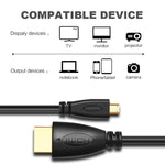 كابل Micro HDMI ذكر مطلي بالذهب 3D 1080P بطول 1.5 متر إلى HDMI ذكر للأجهزة المحمولة والكاميرات وجوبرو، Micro HDMI مطلي بالذهب، الطول: 1.5 متر
