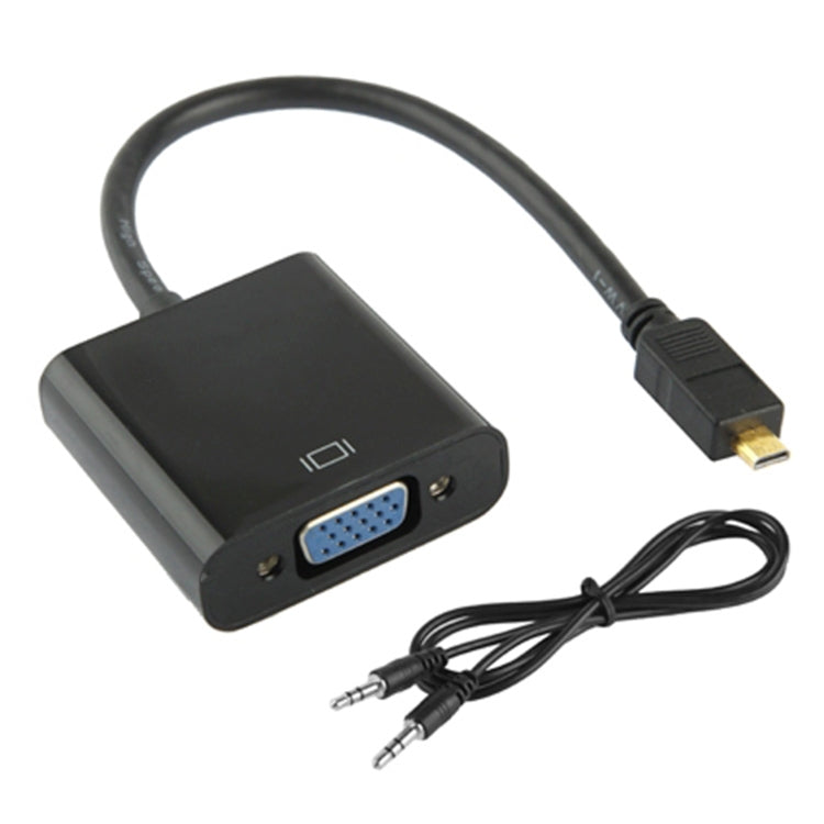 كابل محول فيديو Micro HDMI ذكر إلى VGA أنثى بطول 22 سم بدقة Full HD 1080P مع كابل صوت، Micro HDMI