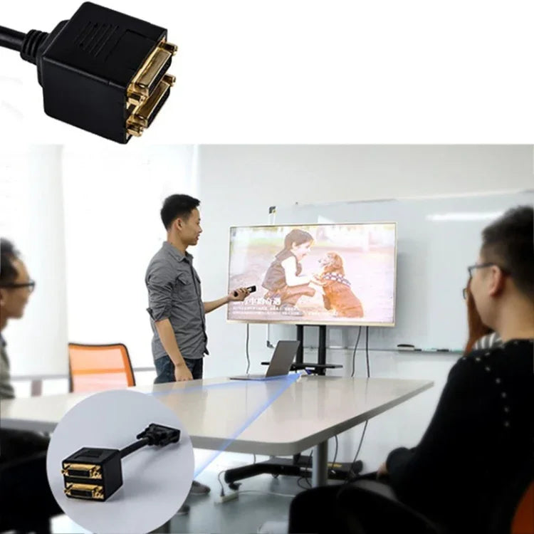 كابل محول DVI 24+1 دبوس ذكر إلى 2 DVI أنثى، الطول: 30سم، 2 DVI 24+1 دبوس أنثى