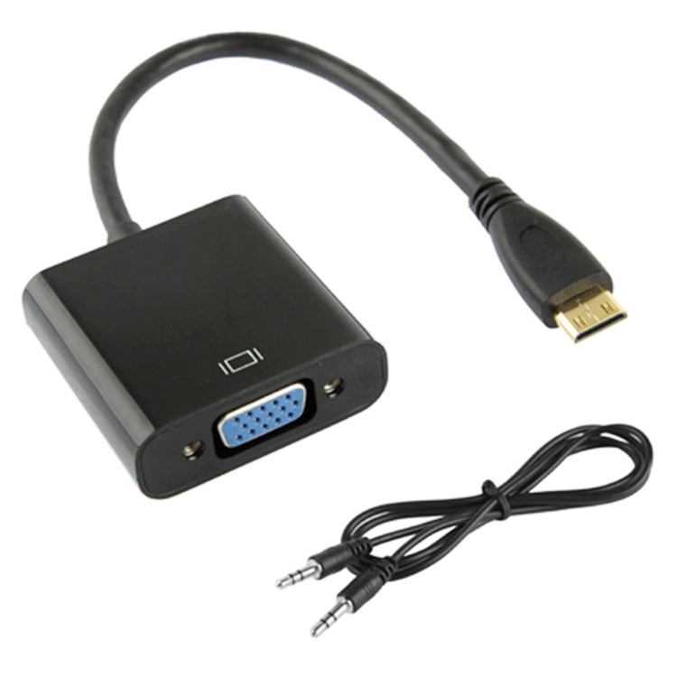 كابل محول فيديو HDMI صغير ذكر بدقة Full HD 1080P بطول 22 سم إلى VGA أنثى مع كابل صوت، HDMI صغير