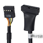 كابل محول USB 2.0 9 دبابيس أنثى للوحة الأم إلى USB 3.0 19 دبابيس ذكر، الطول: 15 سم، 9 دبابيس أنثى إلى 19 دبابيس ذكر