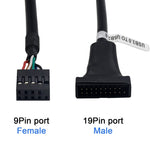 كابل محول USB 2.0 9 دبابيس أنثى للوحة الأم إلى USB 3.0 19 دبابيس ذكر، الطول: 15 سم، 9 دبابيس أنثى إلى 19 دبابيس ذكر