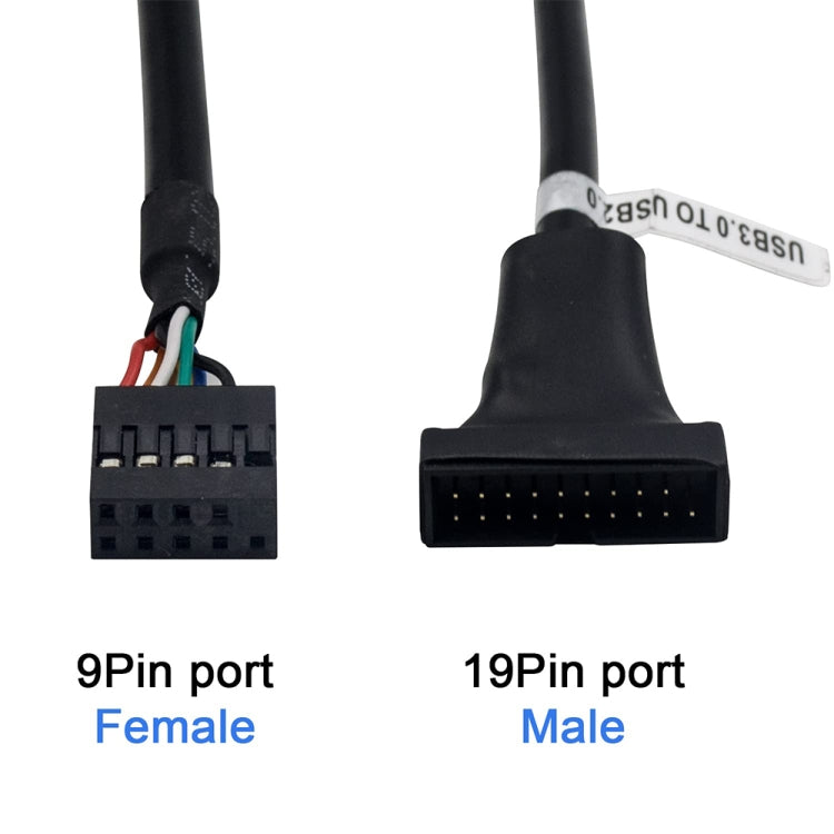 كابل محول USB 2.0 9 دبابيس أنثى للوحة الأم إلى USB 3.0 19 دبابيس ذكر، الطول: 15 سم، 9 دبابيس أنثى إلى 19 دبابيس ذكر