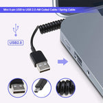 كابل USB صغير 5 دبابيس إلى USB 2.0 AM ملفوف / كابل نابض، الطول: 25 سم (يمكن تمديده حتى 80 سم)، USB صغير إلى USB AM، الطول: 80 سم