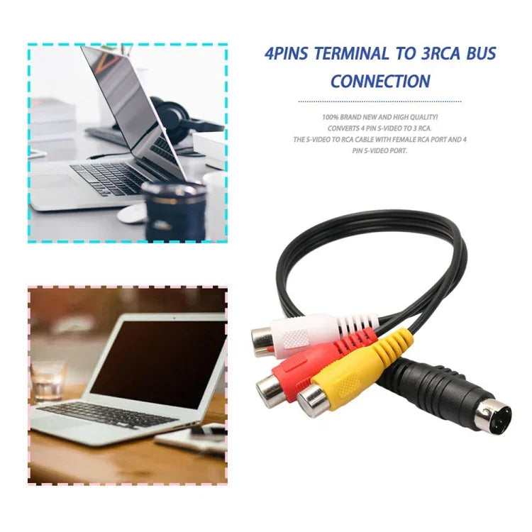 محول كابل أنثى 4 دبابيس S-Video إلى RCA AV، الطول: 20سم، S-Video إلى AV 3RCA أنثى