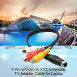 محول كابل أنثى 4 دبابيس S-Video إلى RCA AV، الطول: 20سم، S-Video إلى AV 3RCA أنثى