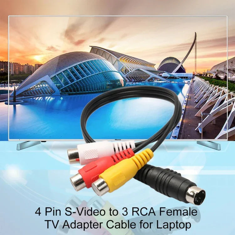 محول كابل أنثى 4 دبابيس S-Video إلى RCA AV، الطول: 20سم، S-Video إلى AV 3RCA أنثى