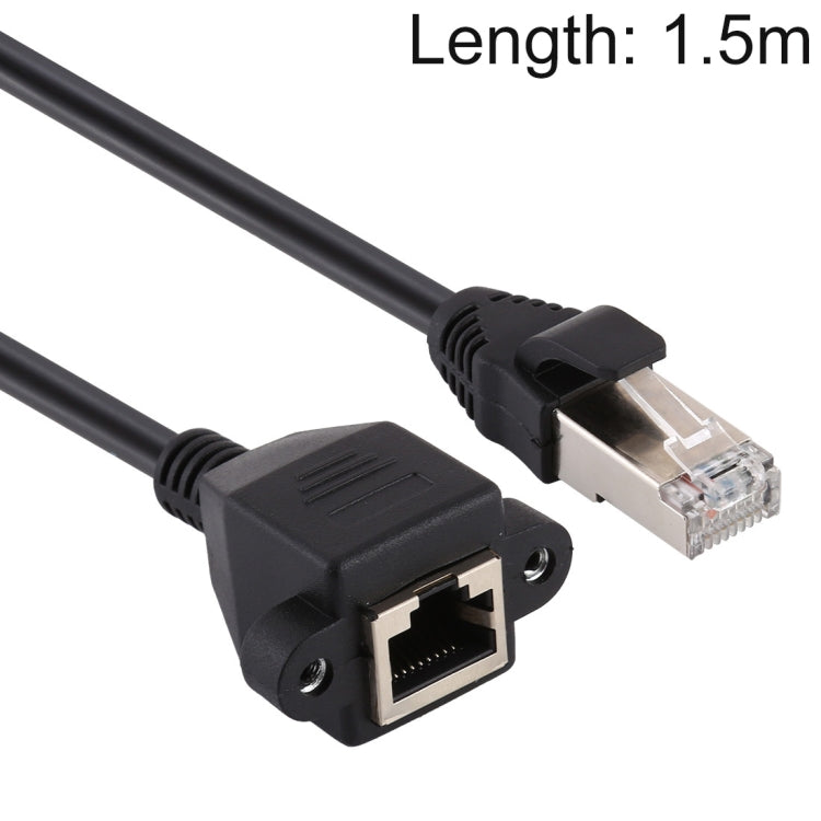 كابل تمديد شبكة RJ45 أنثى إلى ذكر CAT5E مع قفل برغي للتركيب على اللوحة، الطول: 1.5 م، 1.5 م