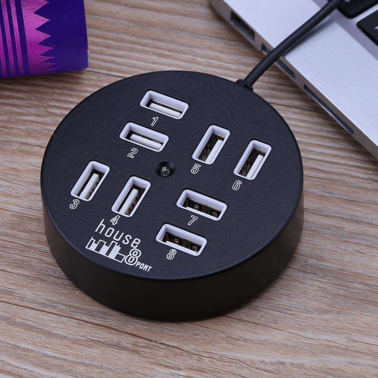 موزع USB 2.0 محمول عالي السرعة بثمانية منافذ، الطول: 60 سم، موزع USB 2.0 دائري بثمانية منافذ لتوسيع اللابتوب والكمبيوتر المحمول، يدعم قرص صلب محمول 1 تيرابايت، دائري (أبيض)، دائري (أسود)