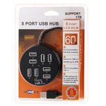 موزع USB 2.0 محمول عالي السرعة بثمانية منافذ، الطول: 60 سم، موزع USB 2.0 دائري بثمانية منافذ لتوسيع اللابتوب والكمبيوتر المحمول، يدعم قرص صلب محمول 1 تيرابايت، دائري (أبيض)، دائري (أسود)