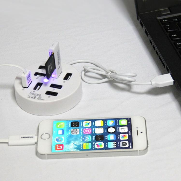 موزع USB 2.0 محمول عالي السرعة بثمانية منافذ، الطول: 60 سم، موزع USB 2.0 دائري بثمانية منافذ لتوسيع اللابتوب والكمبيوتر المحمول، يدعم قرص صلب محمول 1 تيرابايت، دائري (أبيض)، دائري (أسود)