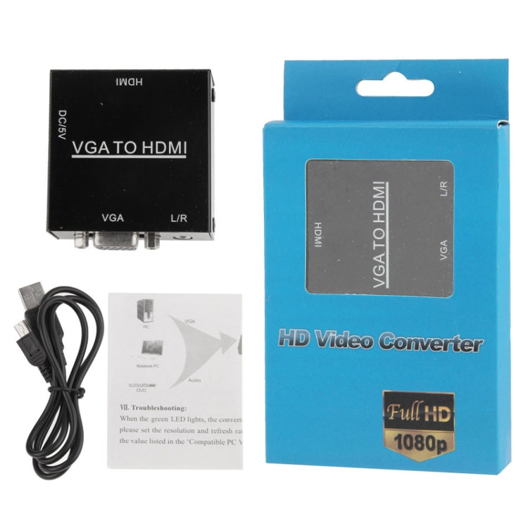 صندوق مقياس HDMI Mini VGA إلى HDMI بدقة HD 1080P مع محول صوت وفيديو رقمي للكمبيوتر / التلفاز عالي الدقة، HD 1080P