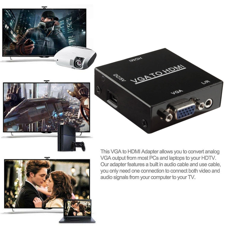 صندوق مقياس HDMI Mini VGA إلى HDMI بدقة HD 1080P مع محول صوت وفيديو رقمي للكمبيوتر / التلفاز عالي الدقة، HD 1080P