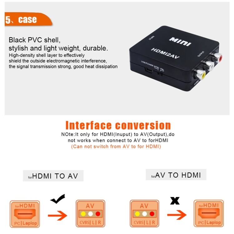 محول فيديو صغير VK-126 بدقة HD من HDMI إلى AV/CVBS، HDMI إلى AV/CVBS