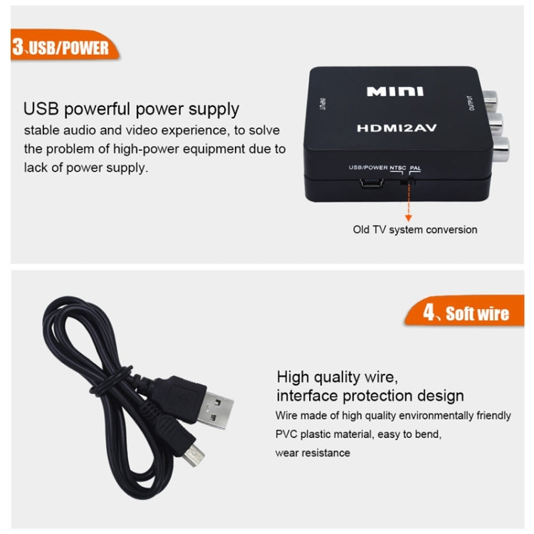 محول فيديو صغير VK-126 بدقة HD من HDMI إلى AV/CVBS، HDMI إلى AV/CVBS