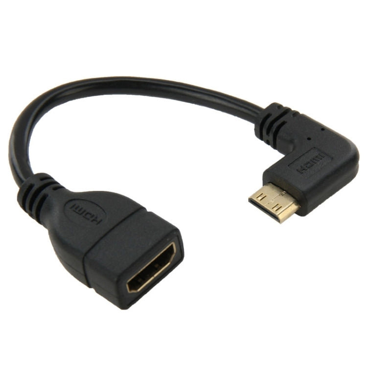 كابل HDMI صغير بطول 16 سم مطلي بالذهب، ذكر إلى HDMI 19 دبوس أنثى، زاوية قائمة 90 درجة، HDMI صغير بزاوية قائمة إلى HDMI