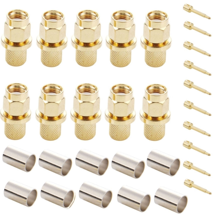 10 قطع موصل SMA ذكر مطلي بالذهب مع كلبشة RF لكابل RG58 / RG142 / LMR195، SMA ذكر قابس