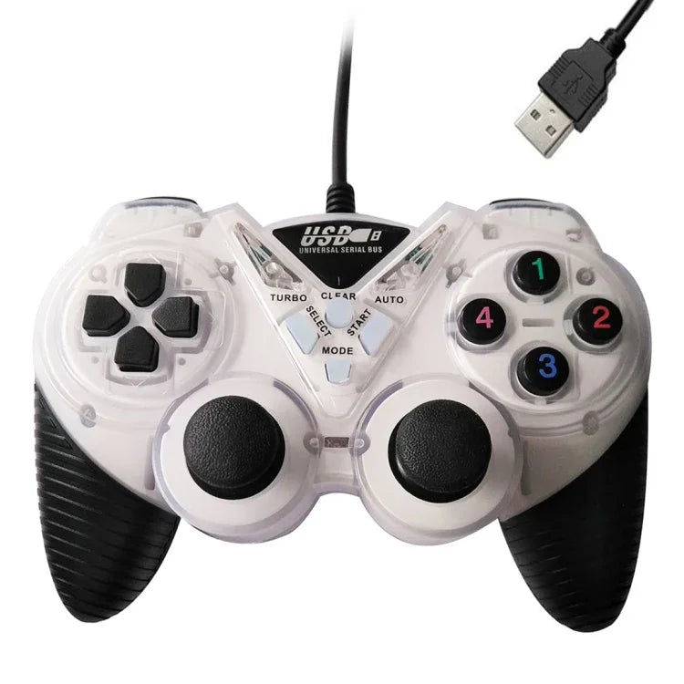 يد تحكم ألعاب سلكية للاهتزاز لجهاز الكمبيوتر USB، عصا تحكم ألعاب (أبيض)
