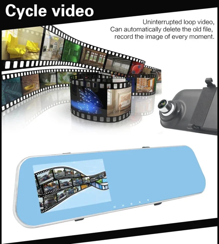 مسجل سيارة بشاشة عرض 4.3 بوصة بدقة Full HD 1080P وكاميرتان، زاوية عرض 140 درجة، يدعم الرؤية الليلية / مراقبة الركن / التسجيل المتكرر / كشف الحركة / حساس G / بطاقة TF، 4.3 بوصة