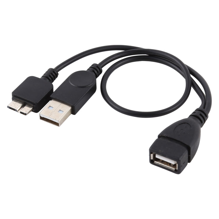 كابل USB 2.0 AF إلى Micro-B + USB 2.0 OTG لجالاكسي نوت III / N9000، مع طاقة، الطول: 24 سم (أسود)