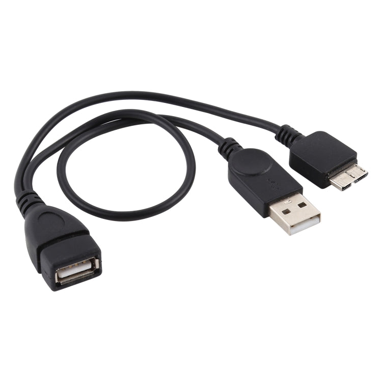 كابل USB 2.0 AF إلى Micro-B + USB 2.0 OTG لجالاكسي نوت III / N9000، مع طاقة، الطول: 24 سم (أسود)