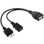 كابل USB AF إلى Micro USB 3.0 + Micro USB 2.0 لجالاكسي نوت III / N9000، الطول: 20 سم (أسود)