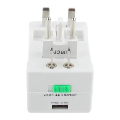 محول طاقة عالمي للسفر US / EU / AU / UK مع مقبس شاحن USB، مع منفذ USB