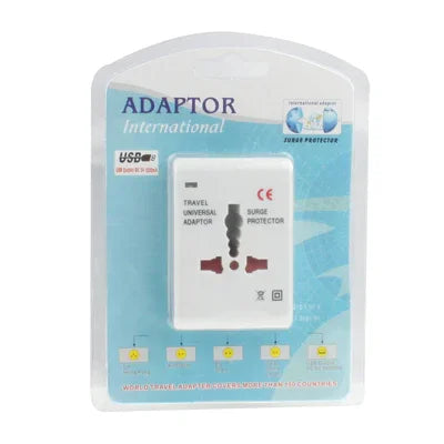 محول طاقة عالمي للسفر US / EU / AU / UK مع مقبس شاحن USB، مع منفذ USB