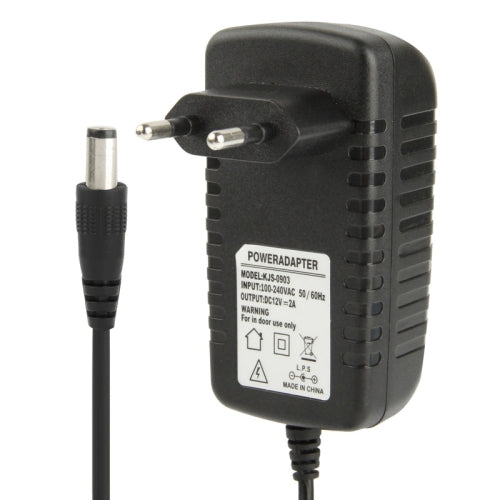 محول طاقة عالي الجودة AC 100-240V إلى DC 12V 2A، رؤوس: 5.5 × 2.1 مم، طول الكابل: 1 متر، قابس EU DC 12V 2A، قابس US DC 12V 2A