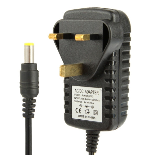 محول طاقة عالي الجودة قابس UK AC 100-240V إلى DC 9V 2A، رؤوس: 5.5 × 2.1 مم، طول الكابل: 1 متر، قابس UK DC 9V 2A