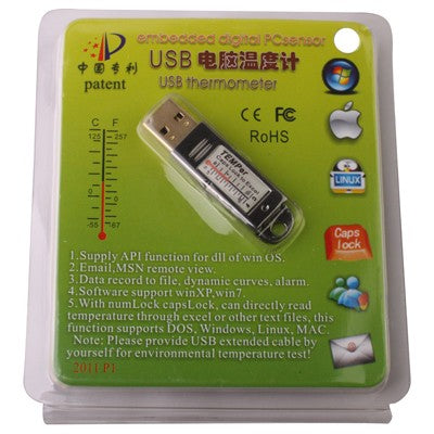 مقياس حرارة USB / حساس رقمي مدمج للكمبيوتر، نطاق درجة الحرارة: من -67 درجة فهرنهايت إلى 257 درجة فهرنهايت
