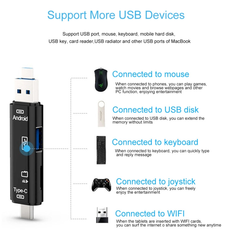محول قارئ بطاقات 3 في 1 D-188 من TF وUSB إلى Micro USB وType-C OTG