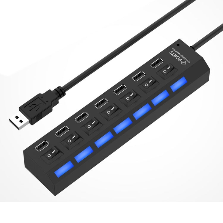 موزع USB 2.0 بسبع منافذ بسرعة عالية 480 ميجابت/ث مع مفتاح تشغيل/إيقاف و7 مصابيح LED، 7 منافذ (أبيض)، 7 منافذ (أسود)