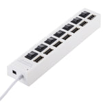 موزع USB 2.0 بسبع منافذ بسرعة عالية 480 ميجابت/ث مع مفتاح تشغيل/إيقاف و7 مصابيح LED، 7 منافذ (أبيض)، 7 منافذ (أسود)
